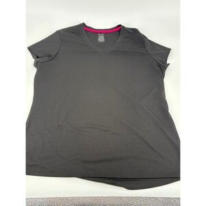 Danskin Now Womens Black V-Neck Athletic Top Plus Size 2XL Short Sleeve *